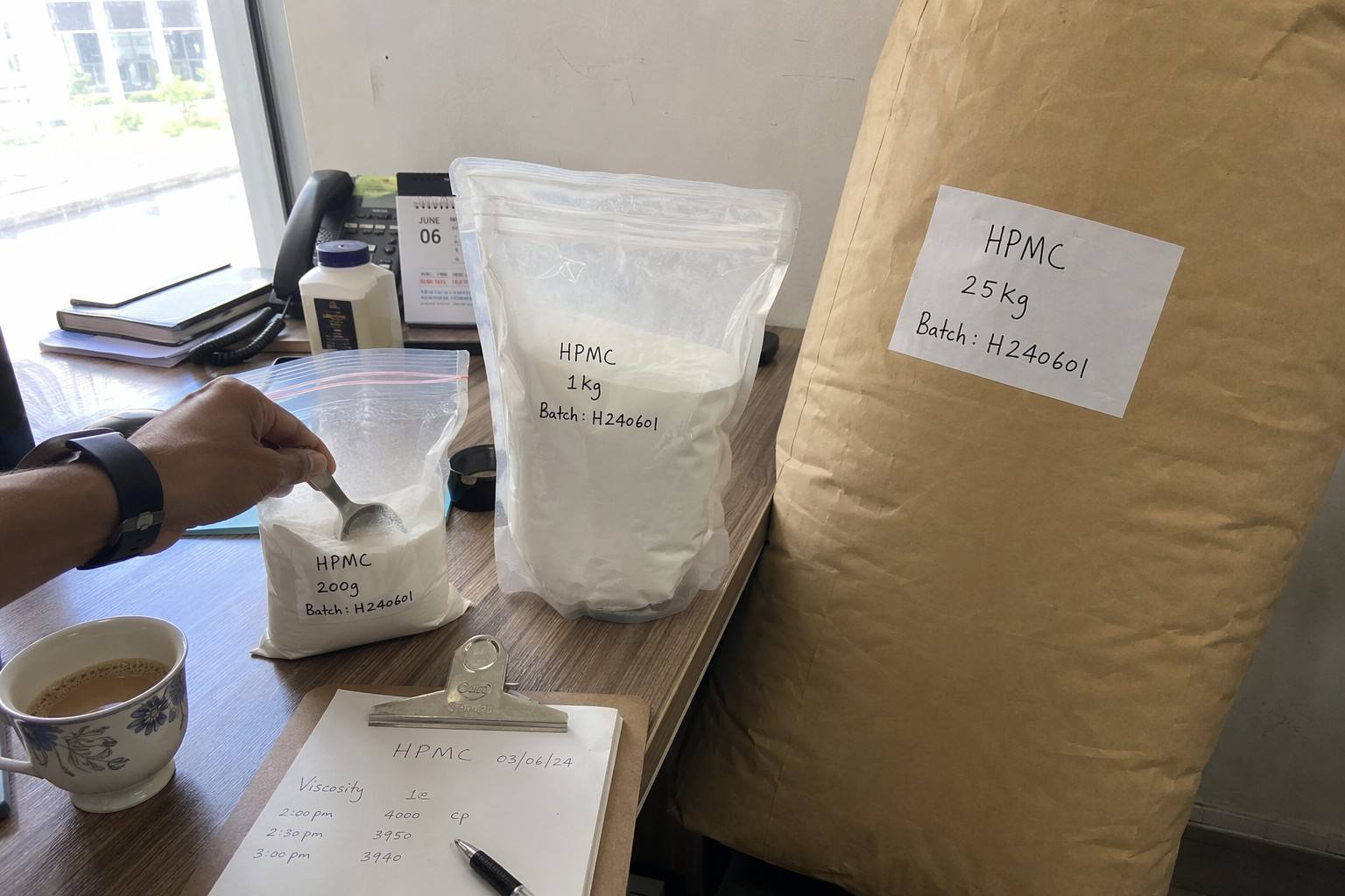 HPMC sample quantities and viscosity records