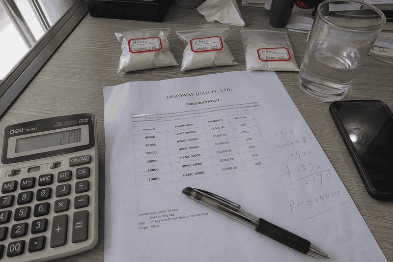 Cost comparison for an HPMC grade for tile adhesive