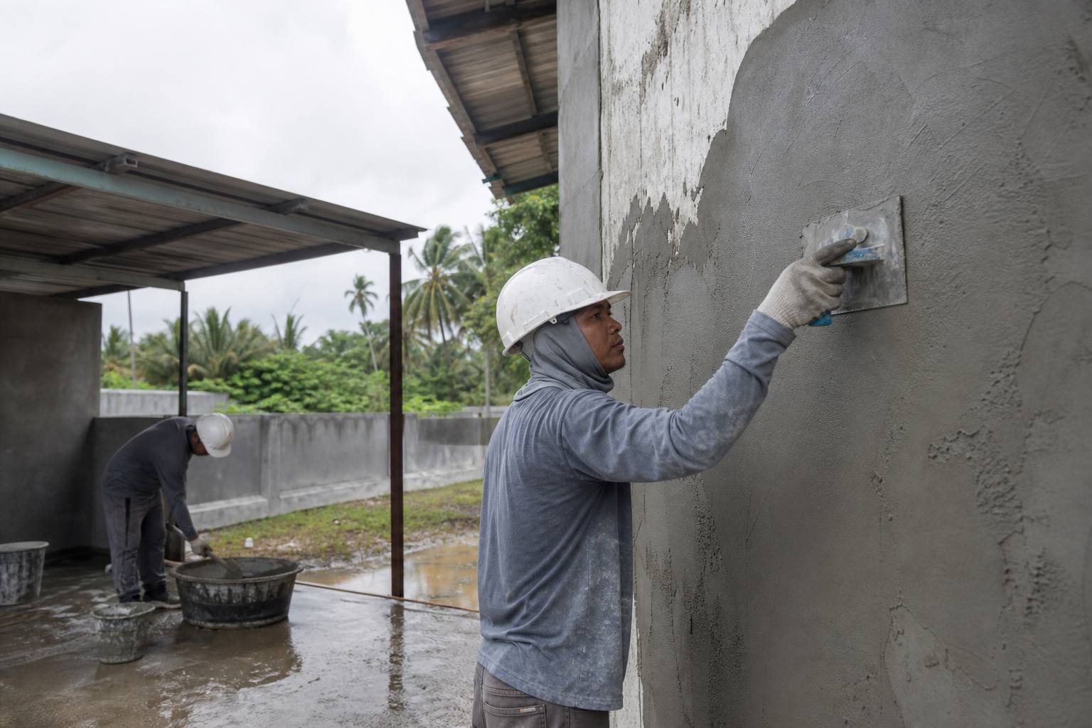 Exterior cement mortar application in hot and humid conditions