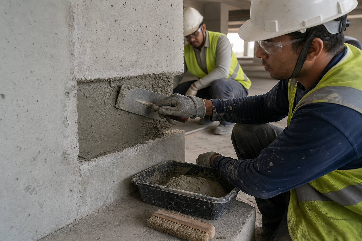 Concrete repair mortar applied to a prepared patch during an RDP trial