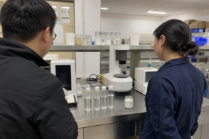 HPMC QC team reviewing a controlled gel-temperature test method