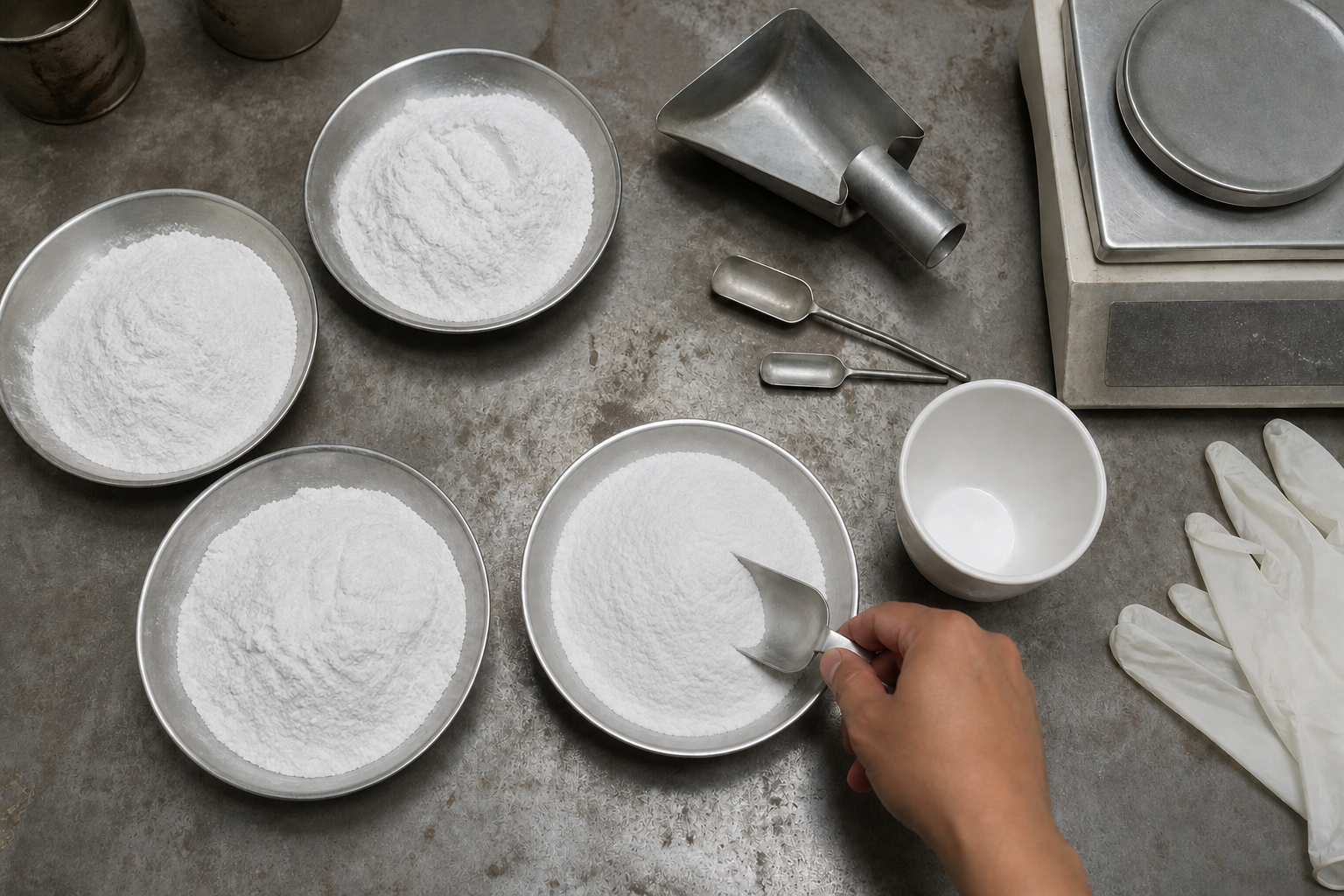 Overhead formulation weighing station for gypsum additives with no readable measurement data